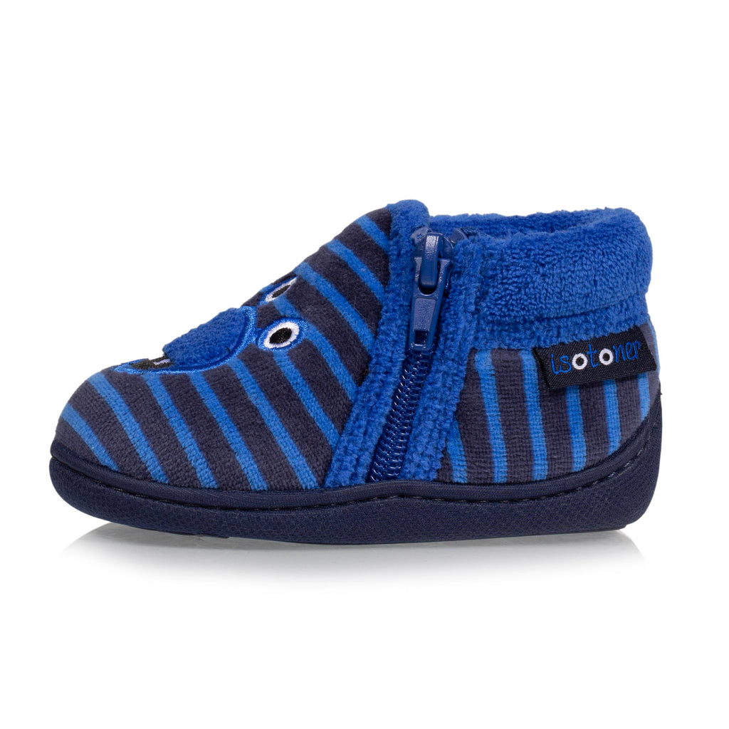 chaussons bebe garcon bottillons zippes - isotoner bleu bebe