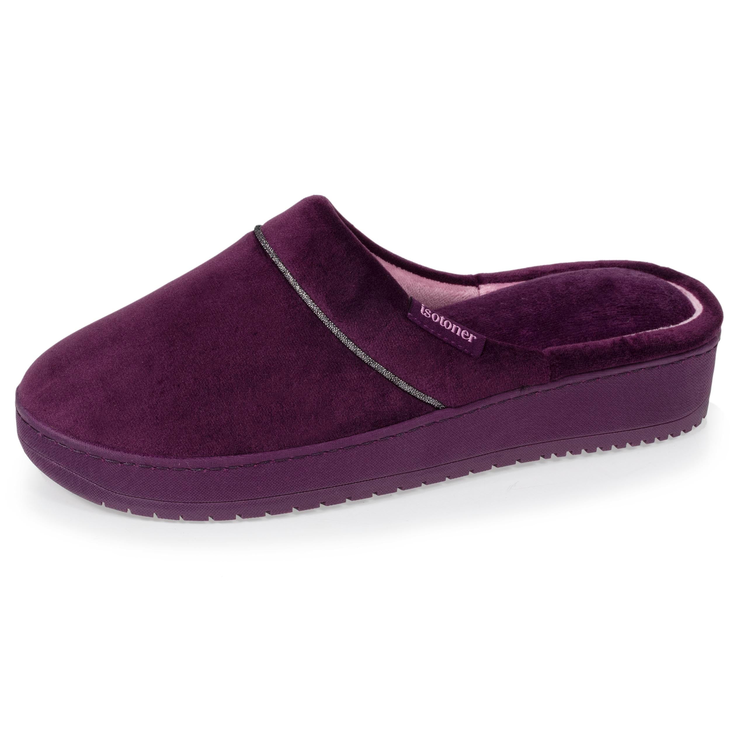 Chaussons mules talon Femme Aubergine Isotoner