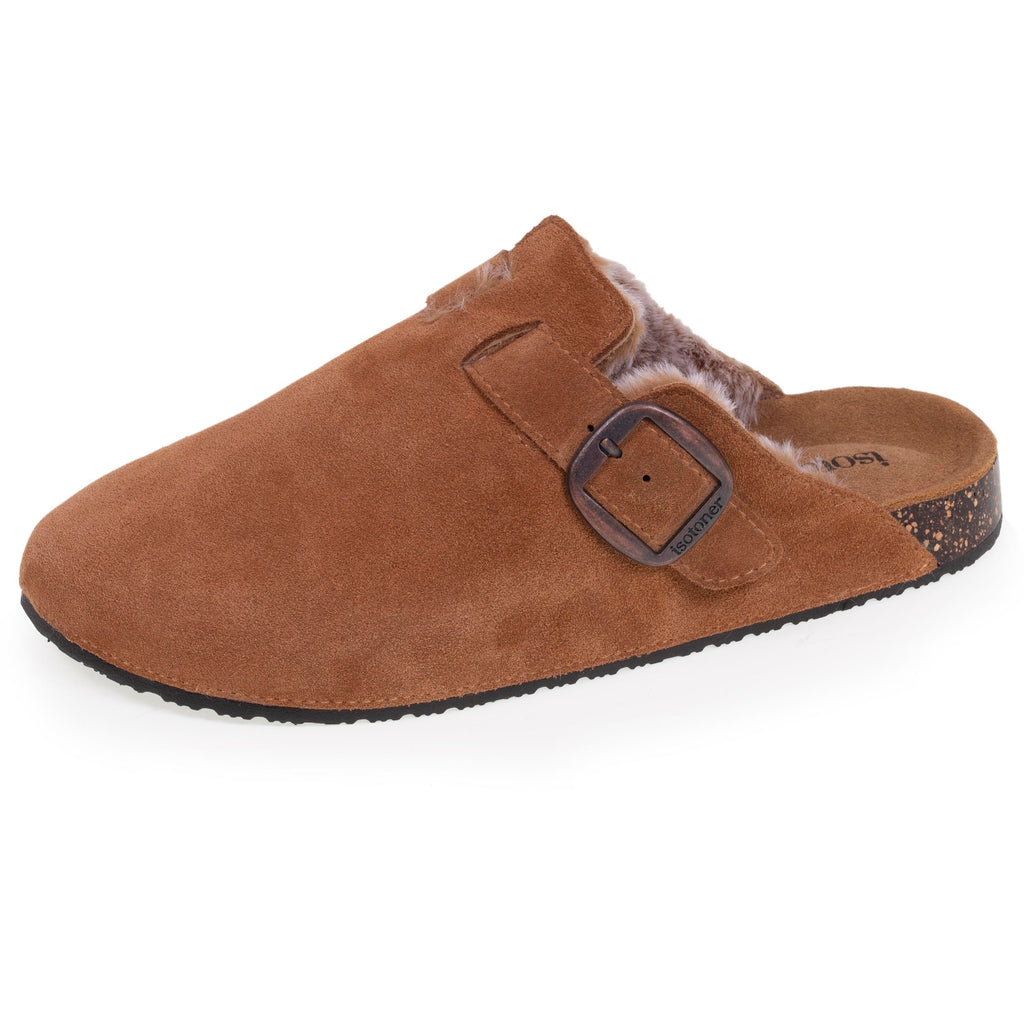 Sabots fourres en cuir Femme Camel Isotoner