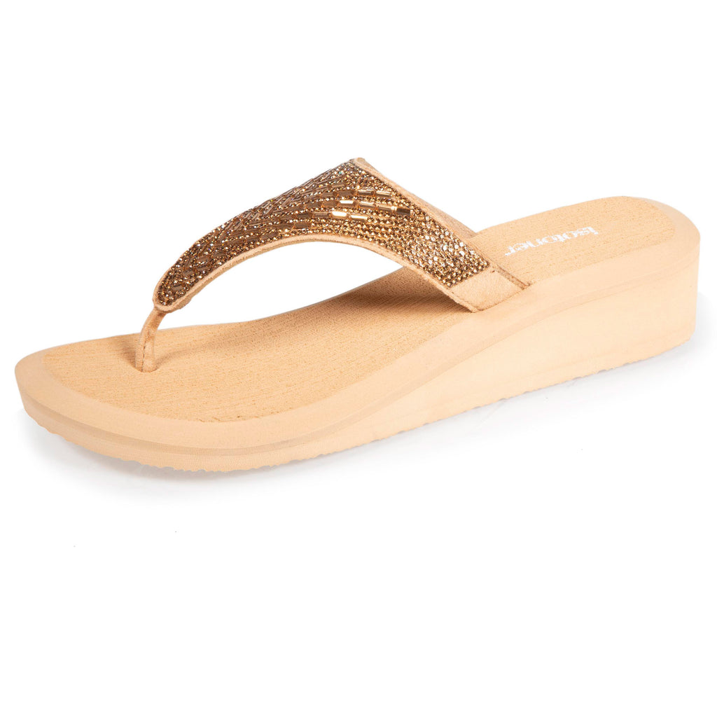 Tongs Femme strass talon Beige