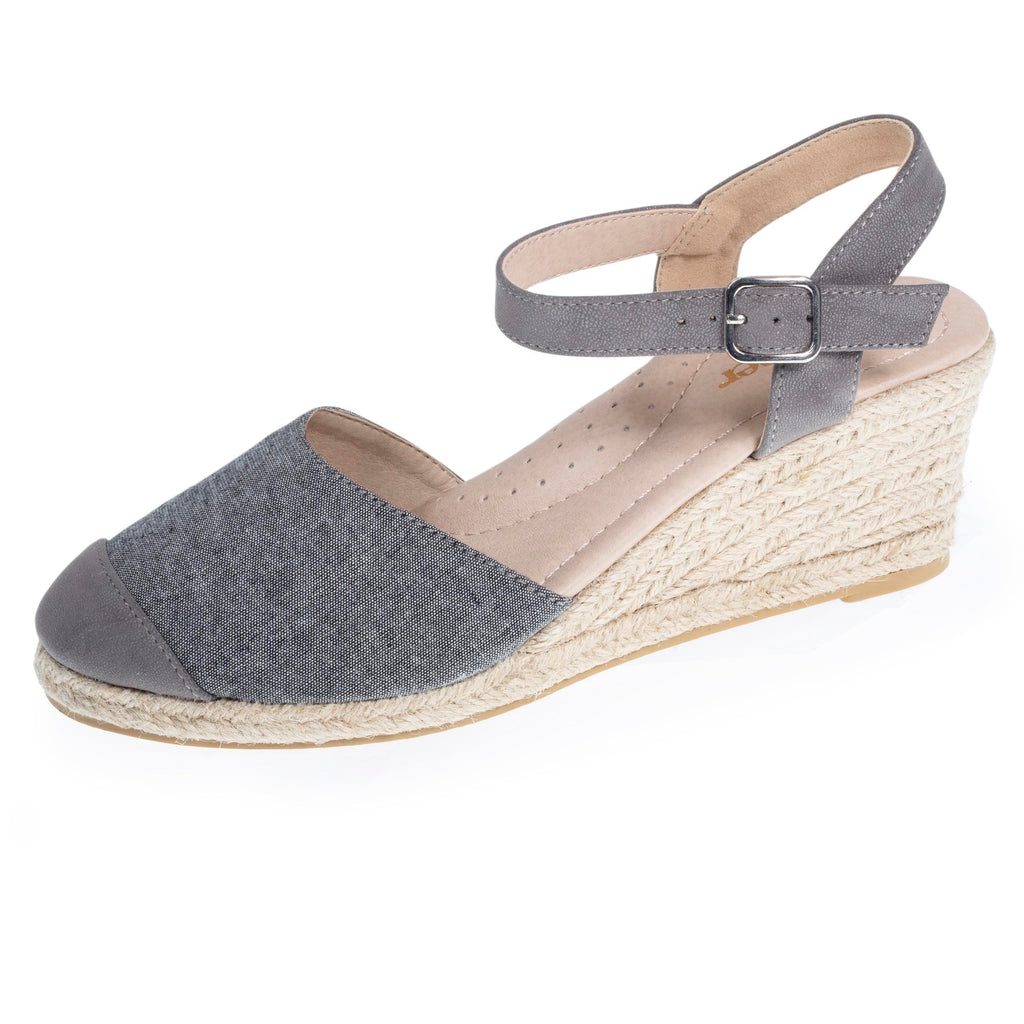 Espadrilles fermees Femme talon corde Grise