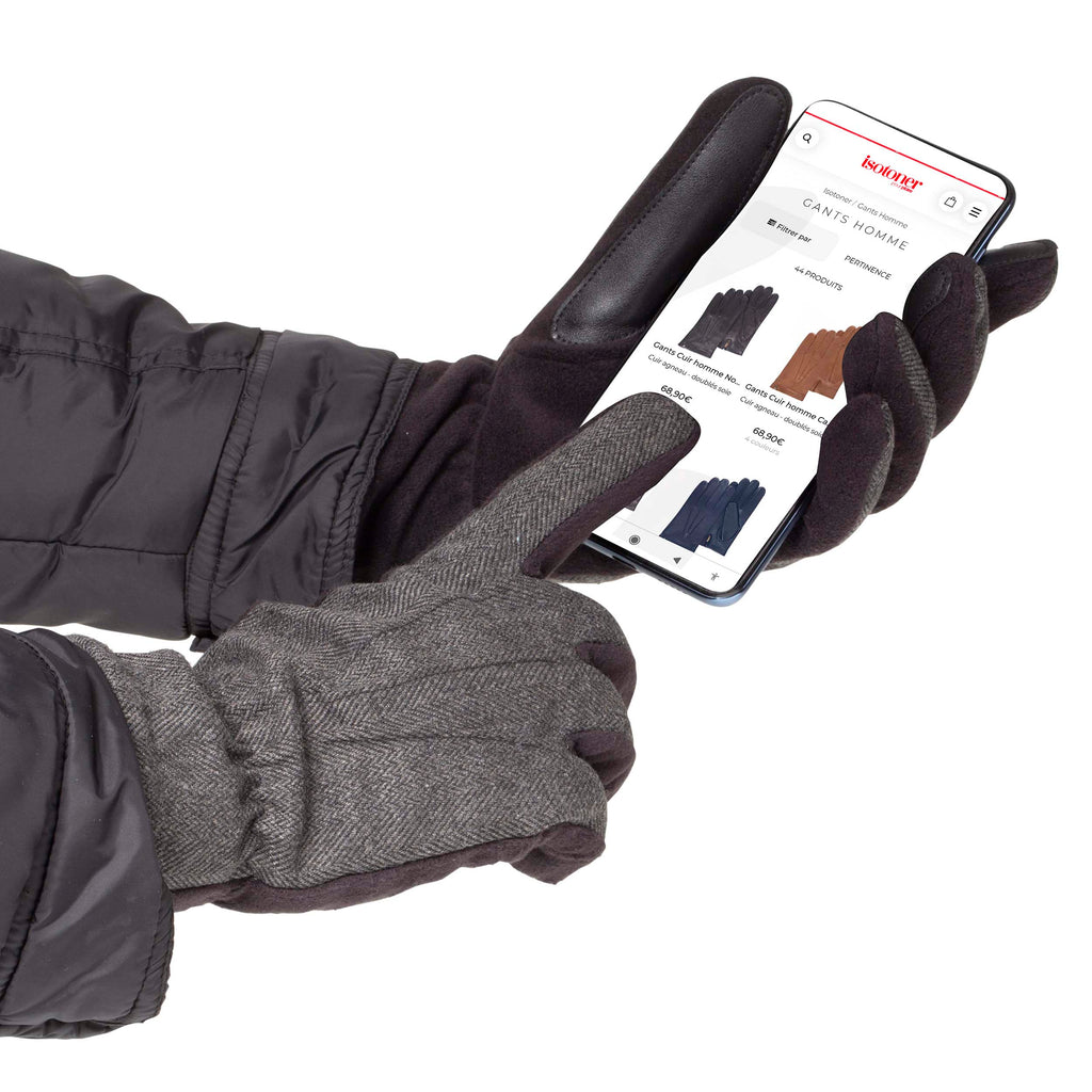 Gants Homme tactiles bi-matières et fausse fourrure