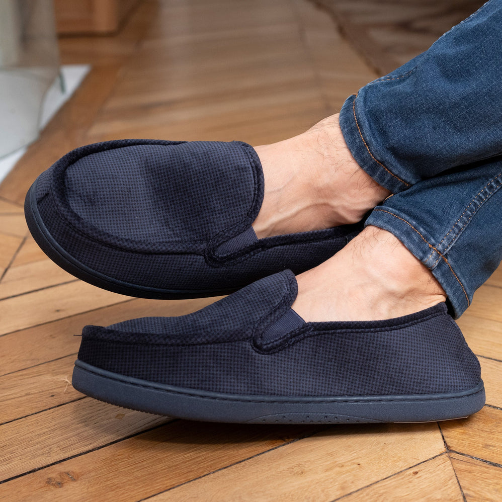 Chaussons mocassins Homme velours Marine - Isotoner