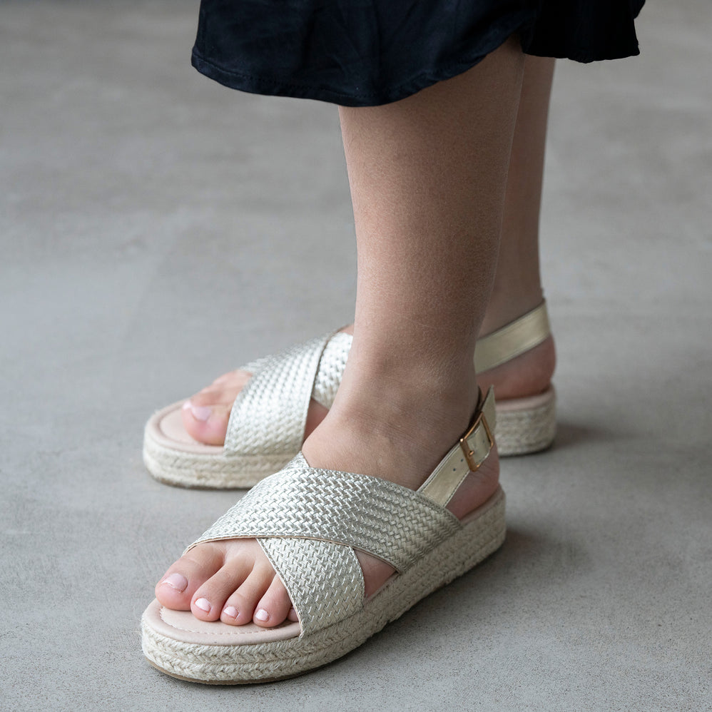 Sandales Femme brides croisées en corde Doré - Isotoner