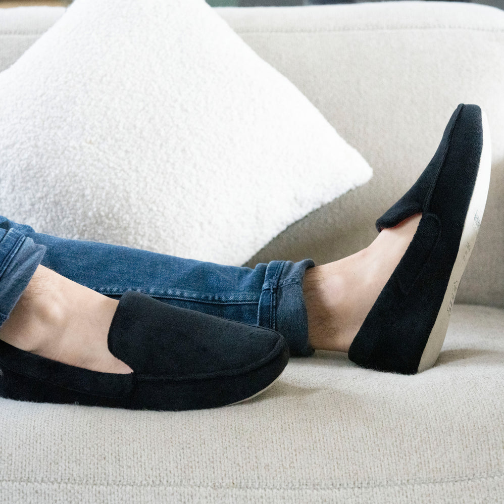Chaussons mocassins Homme brodé Noir - Isotoner