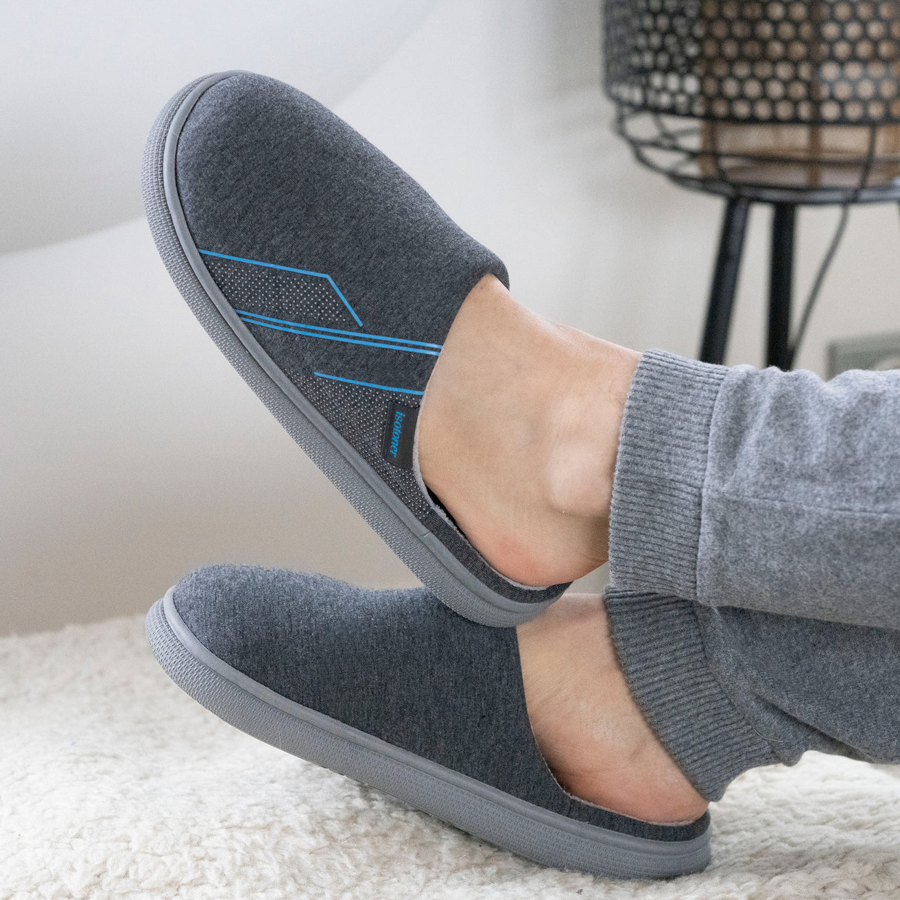 Pantoufle Chausson Homme Sport Chaussons Mules Homme BLOUP Gris