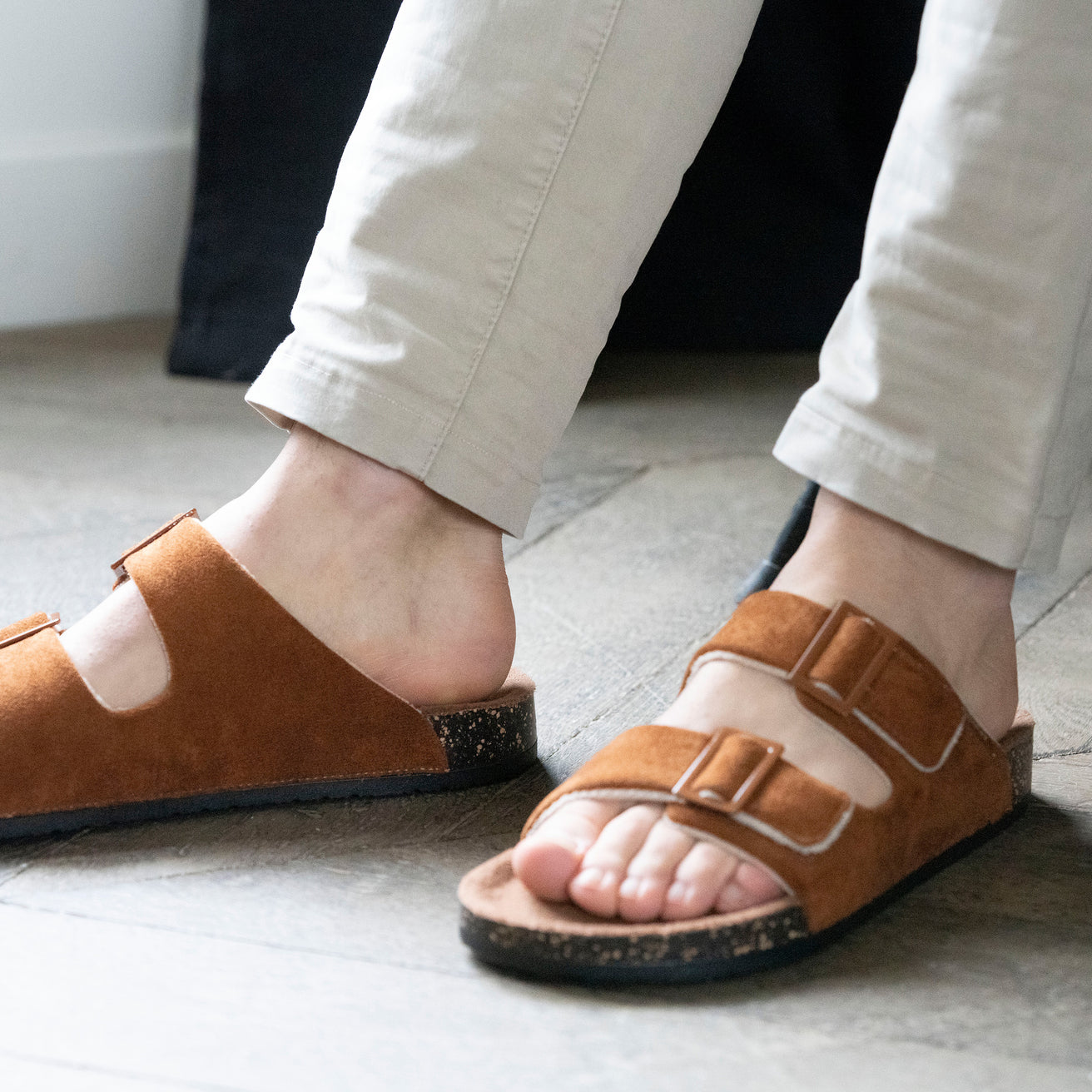 Chaussons sandales Homme brides Camel