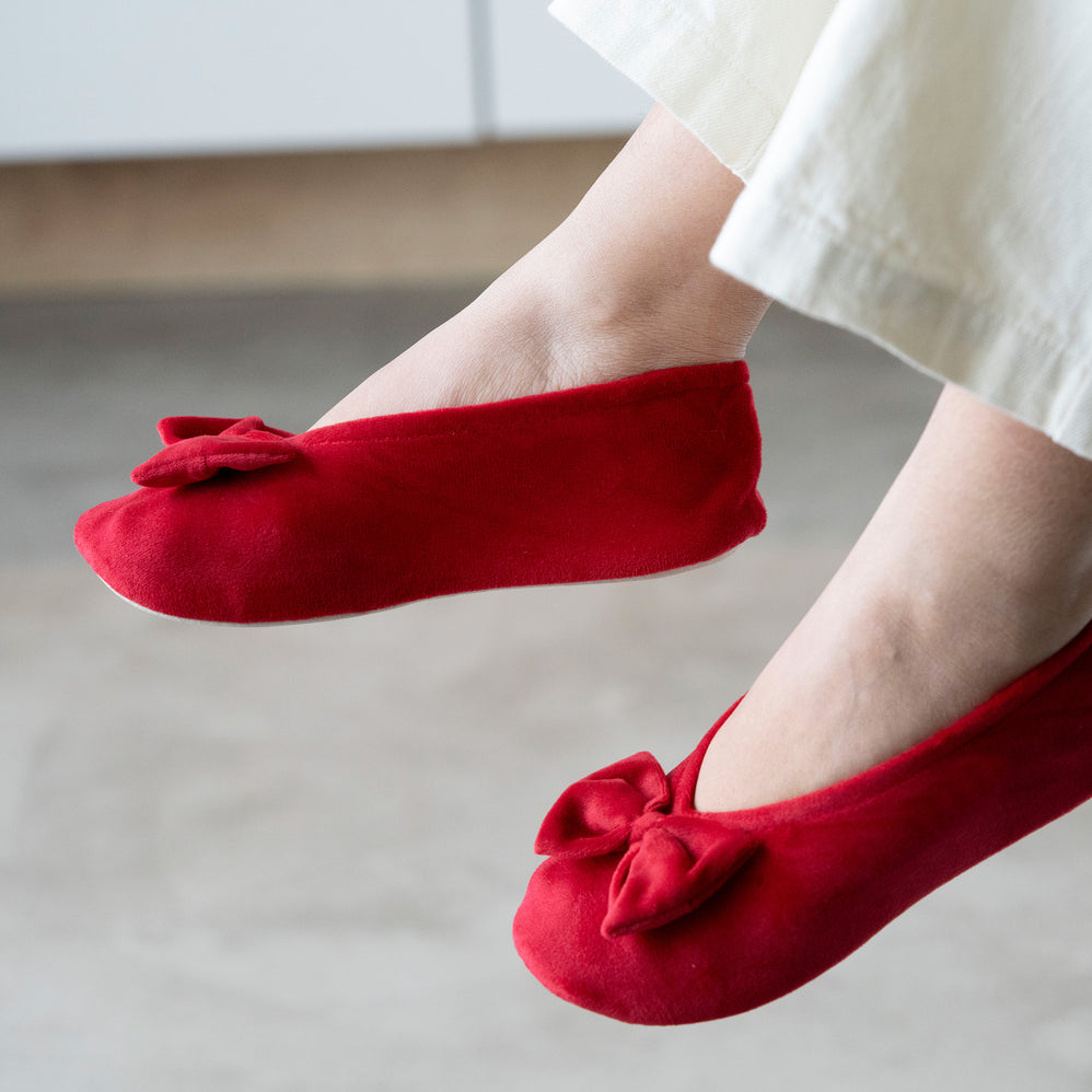 Chaussons ballerines Femme Grand Nœud Rouge - Isotoner