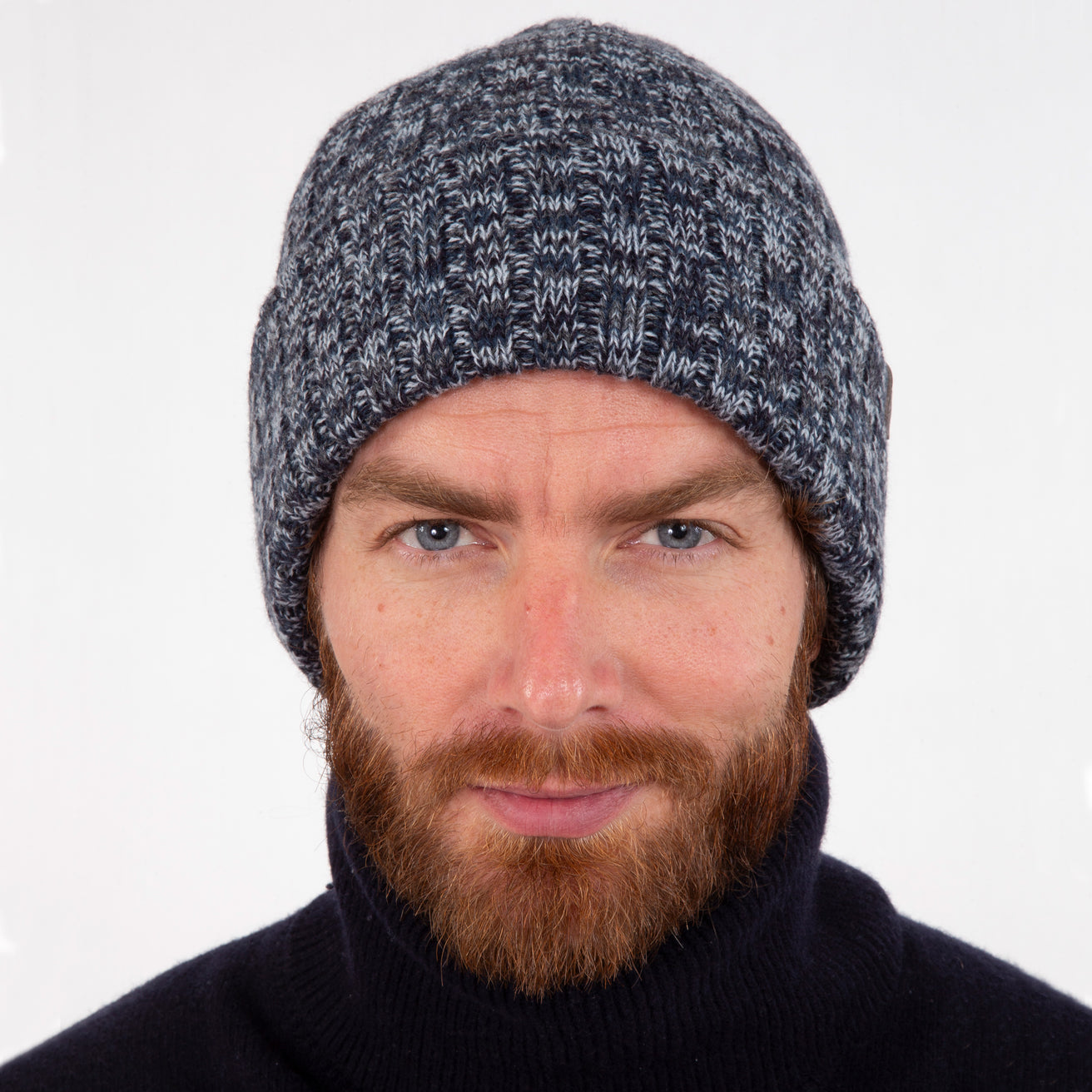 Bonnet Homme maille côtelée Marine Chiné