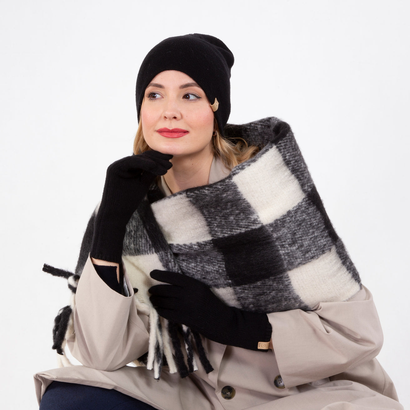 Bonnet Femme Soft Touch Noir/Crème
