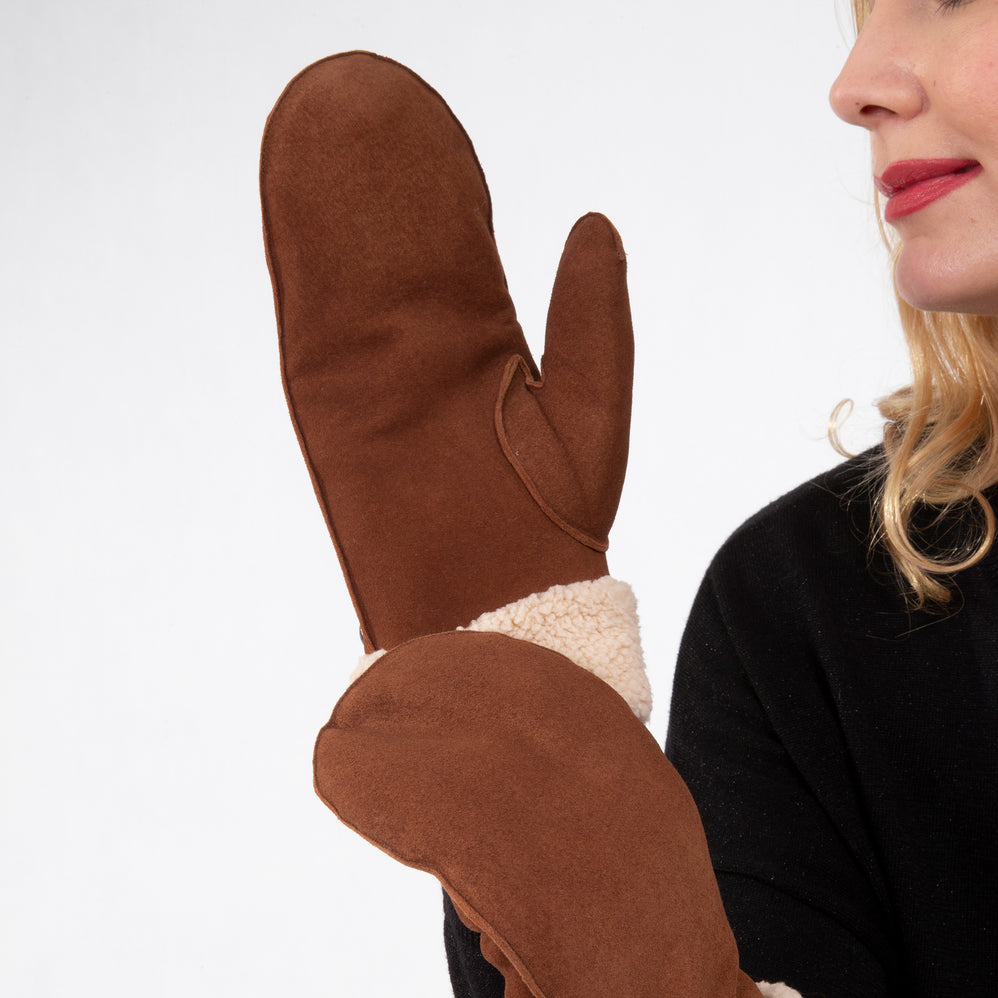 Moufles Femme en cuir imitation fourrure Cognac - Isotoner