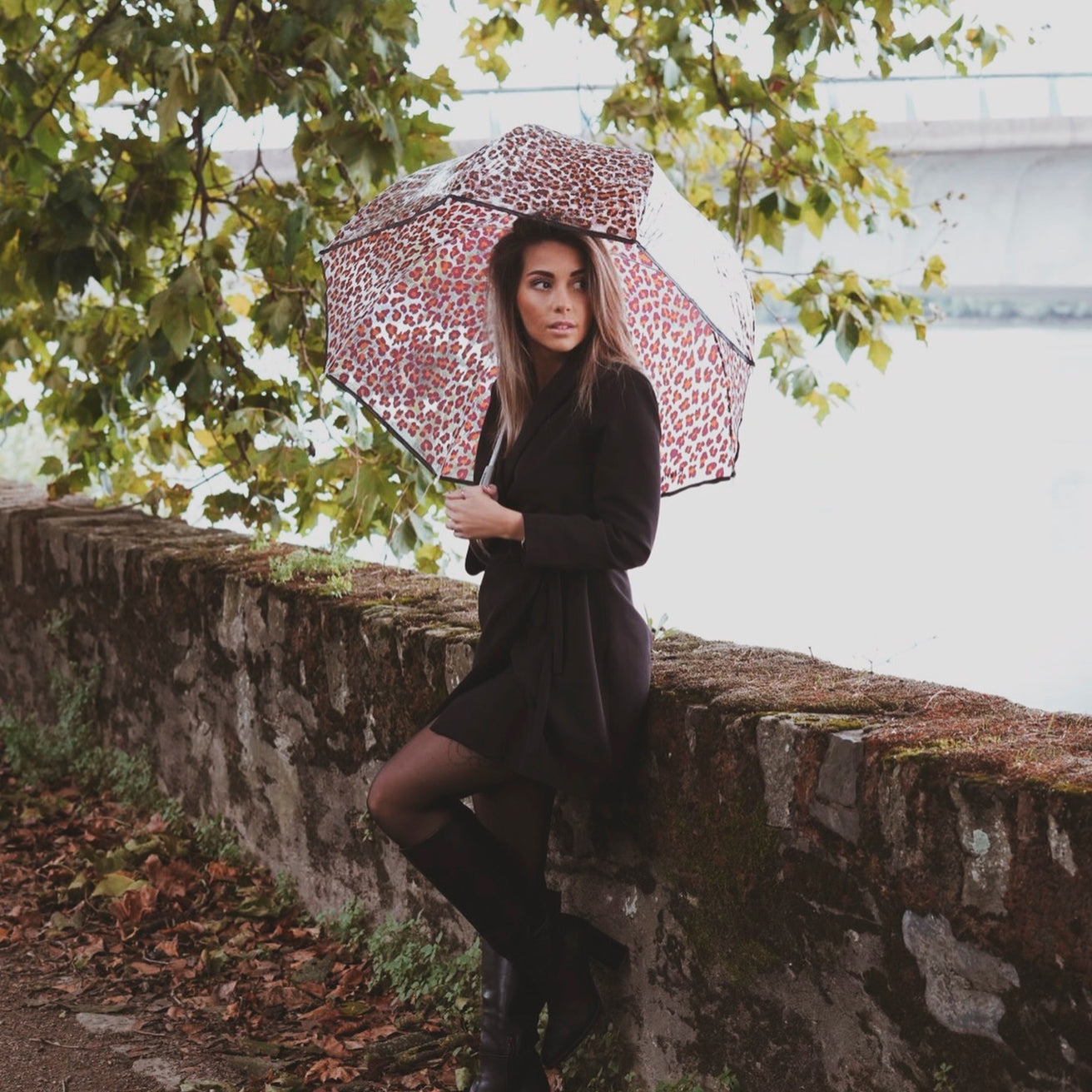 Parapluie cloche transparent PVC/Léopard beige