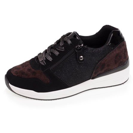 Baskets à talon zippée Femme Noir Léopard - Isotoner