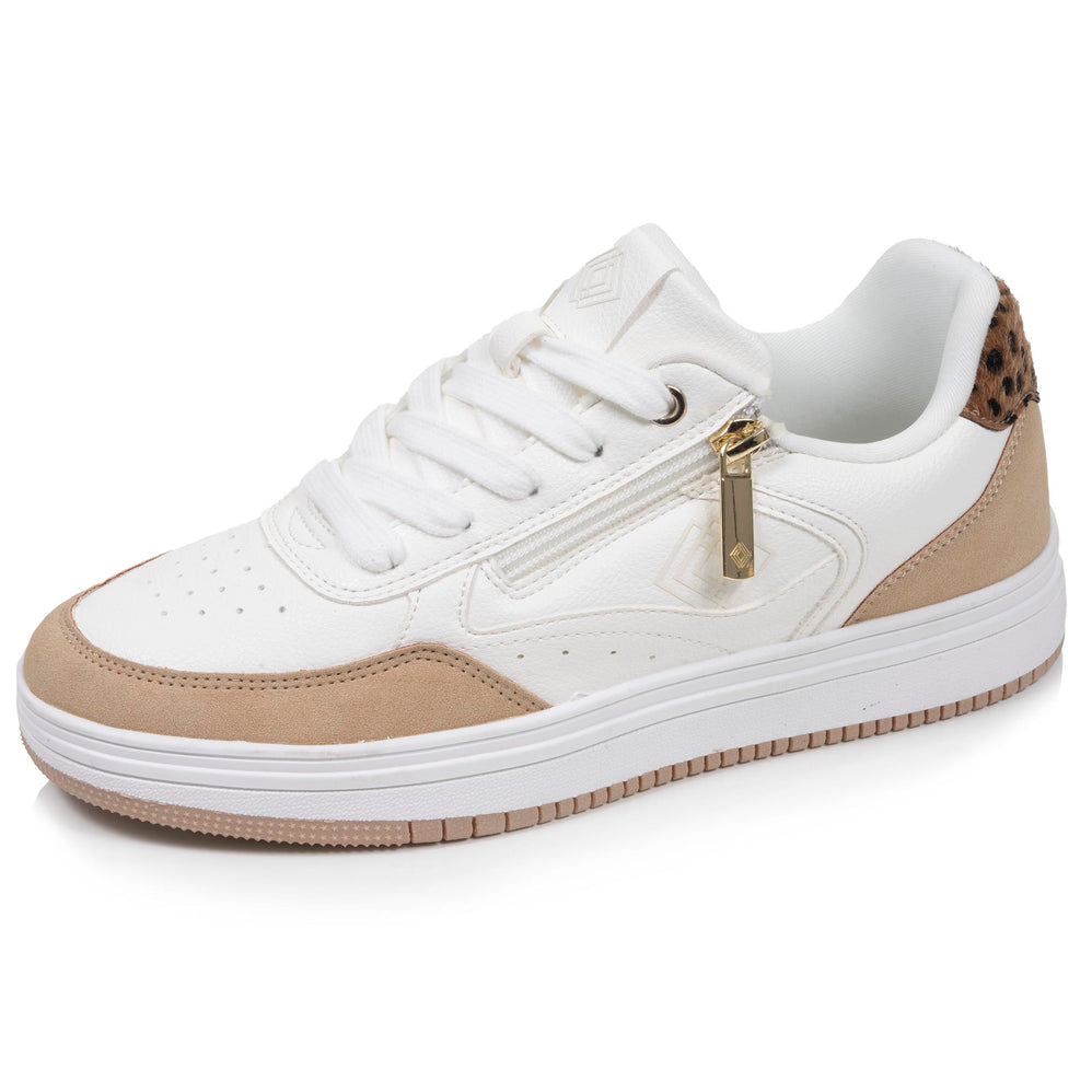 Baskets Femme détail zip Blanc/Léopard - Isotoner