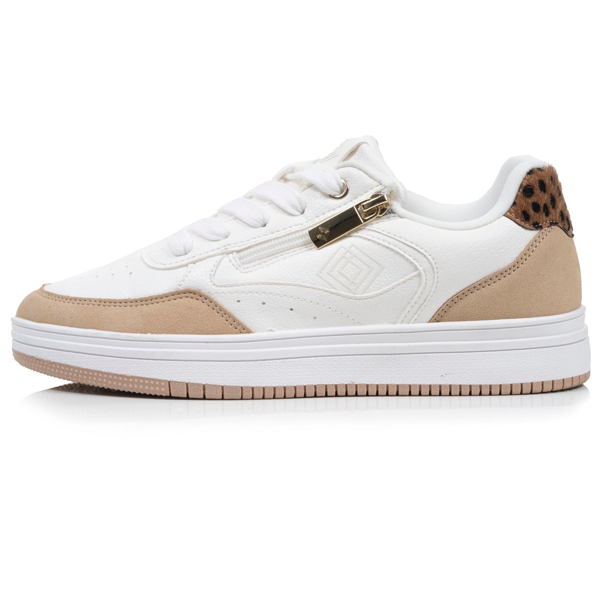 Baskets Femme détail zip Blanc/Léopard