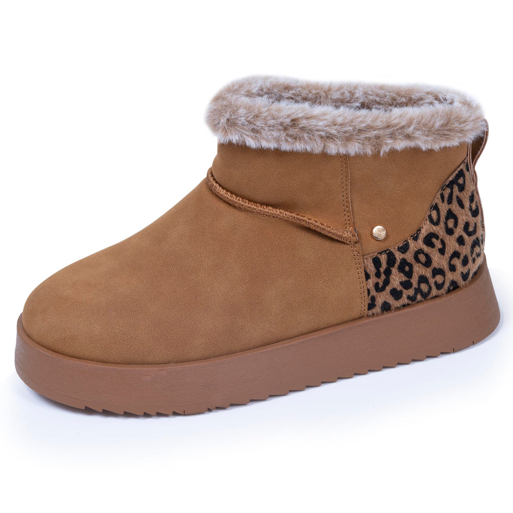 Bottines Femme imitation fourrure Camel Léopard - Isotoner