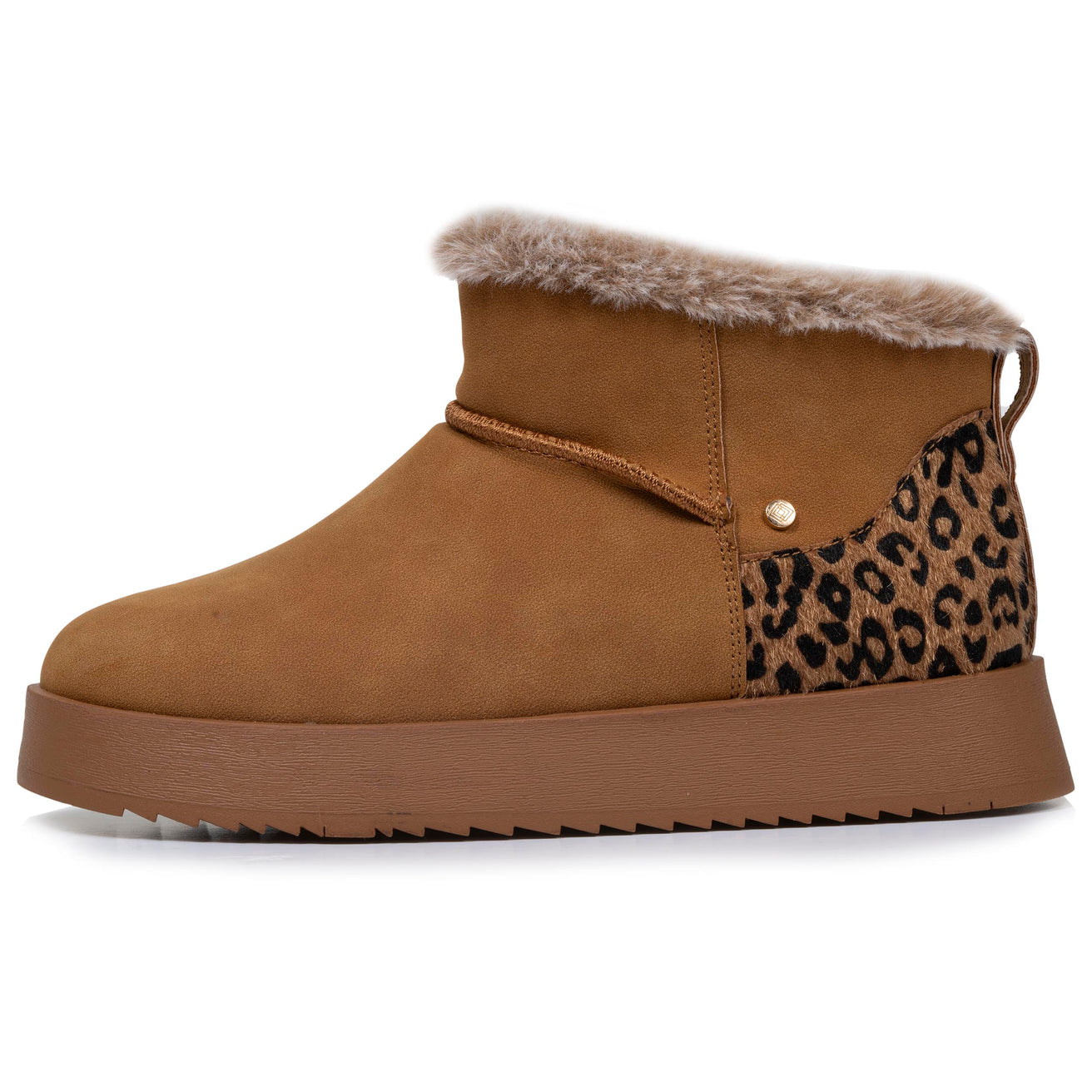 Bottines basses Femme imitation fourrure Camel Léopard