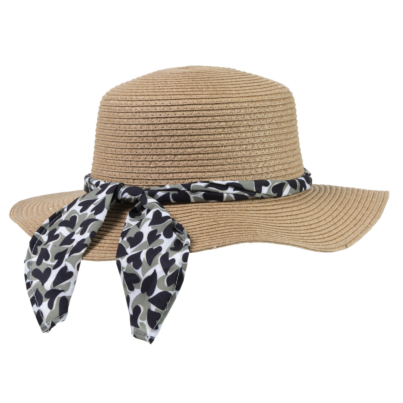 Chapeau Femme Canotier Foulard kaki cœur