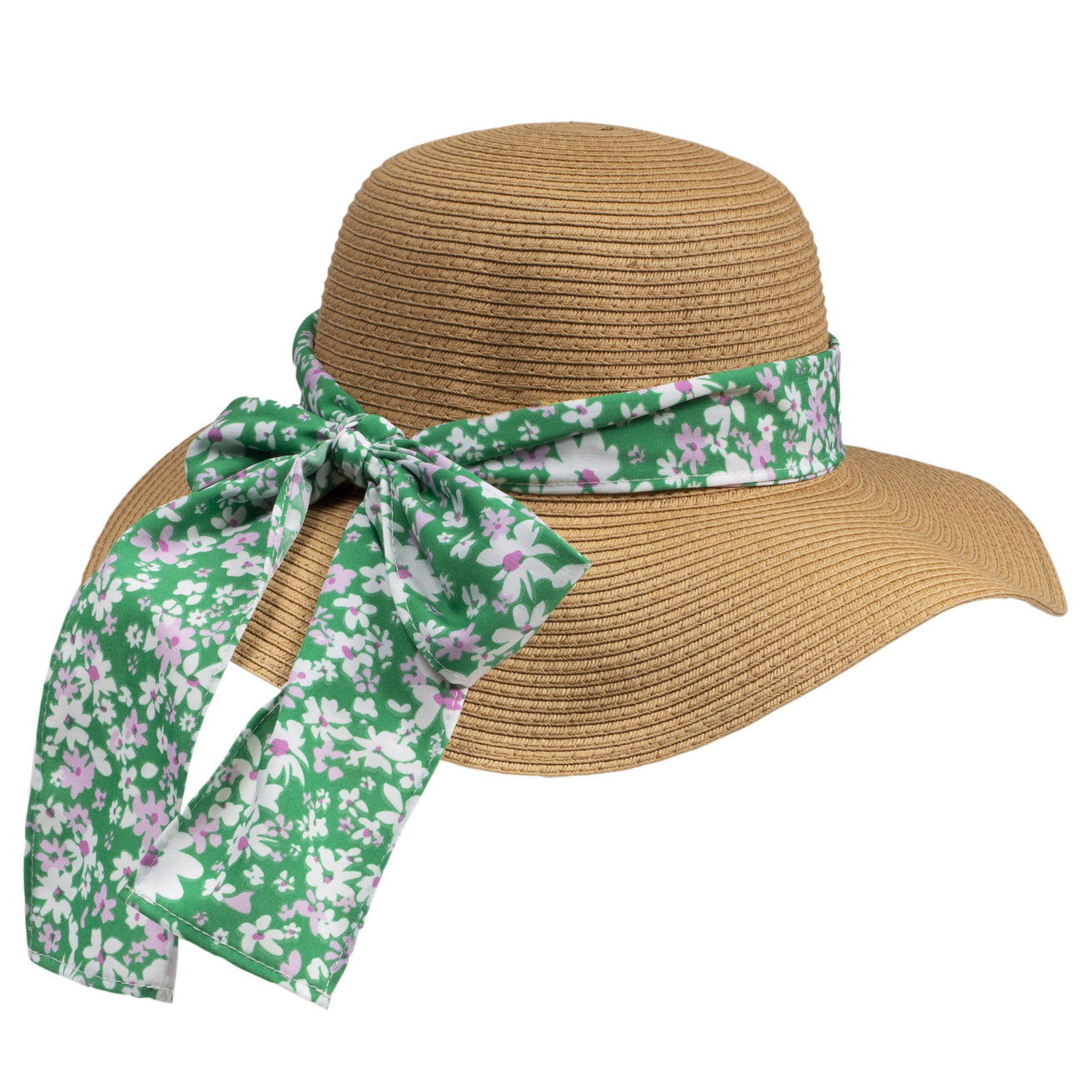 Chapeau Femme capeline Foulard fleurs vertes
