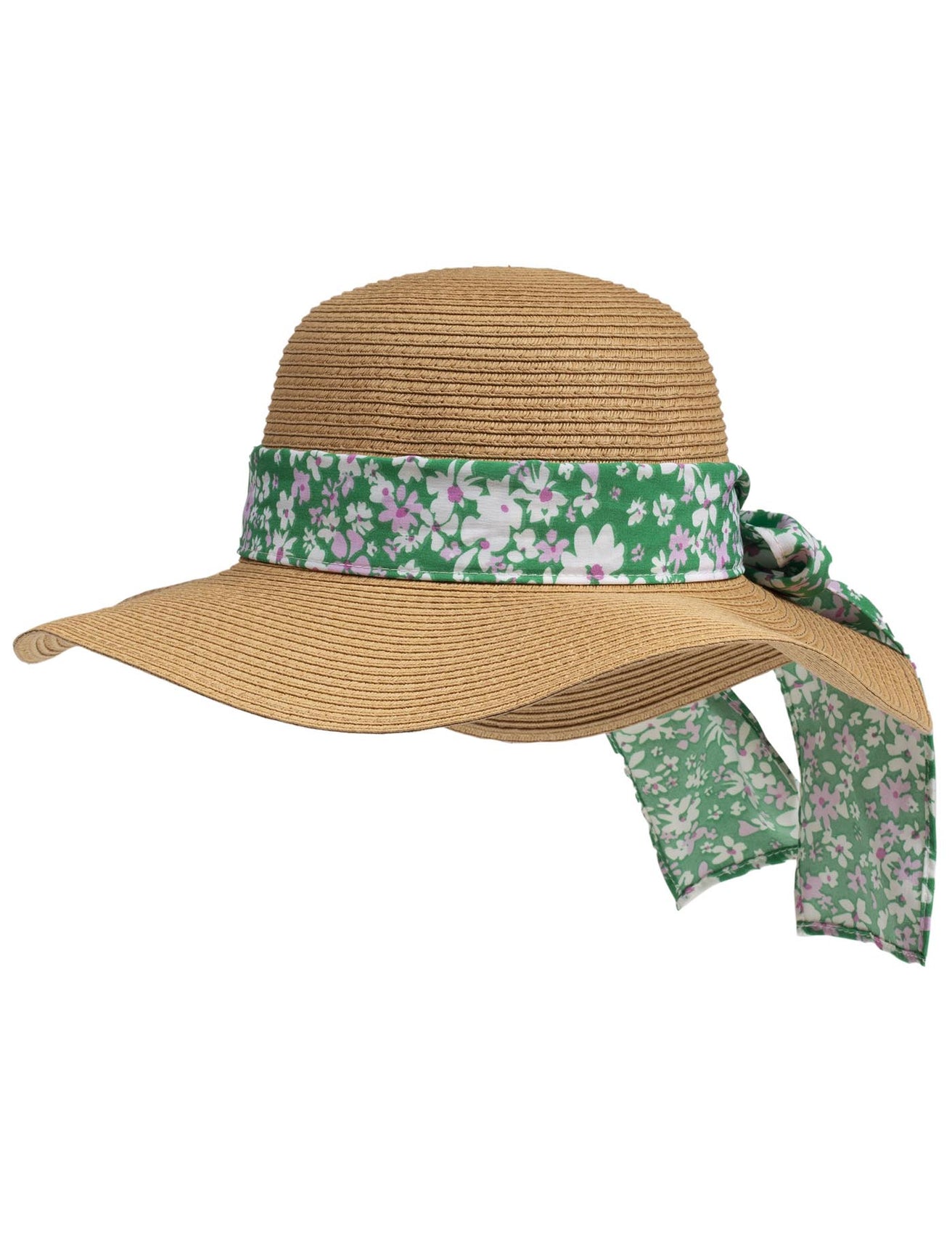 Chapeau Femme capeline Foulard fleurs vertes