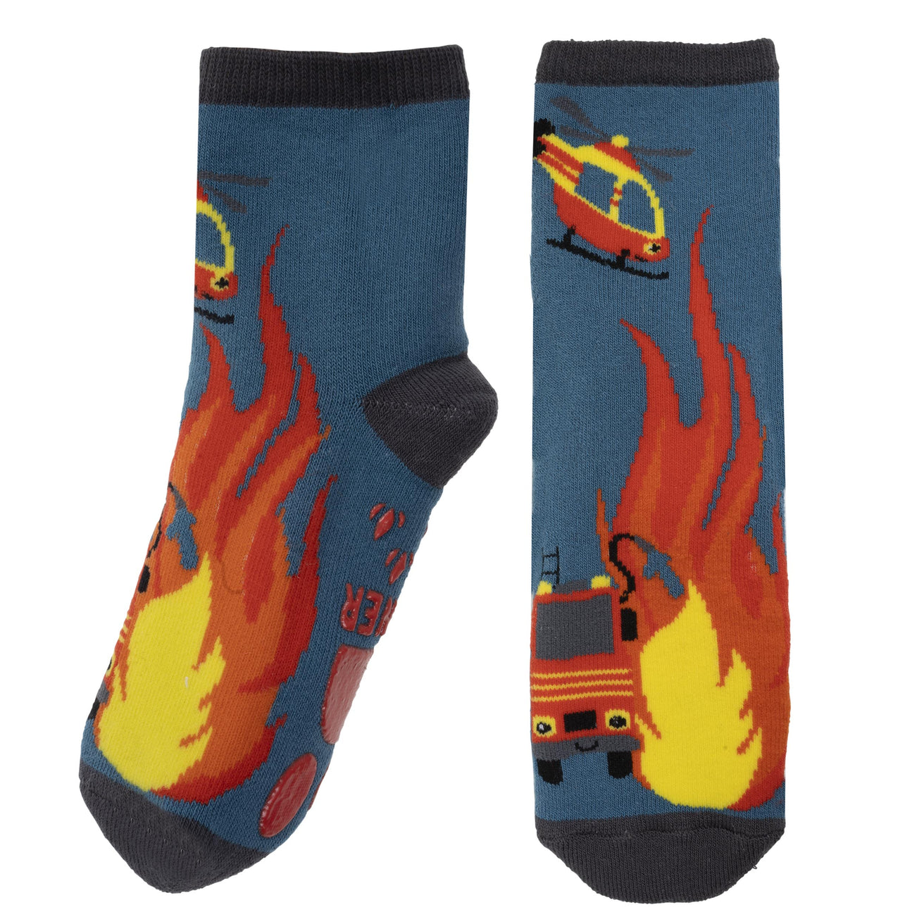 Chaussettes basses antidérapantes Garçon Pompier Bleu 5/8ans