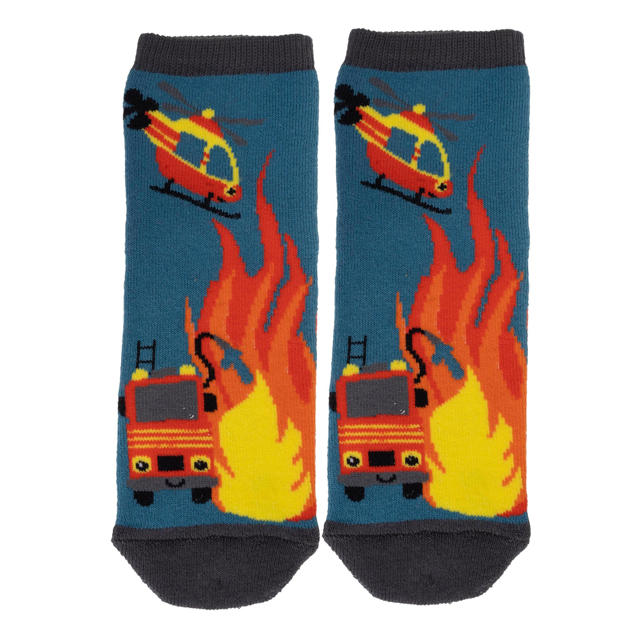 Chaussettes basses antidérapantes Garçon Pompier Bleu canard 1/4 ans
