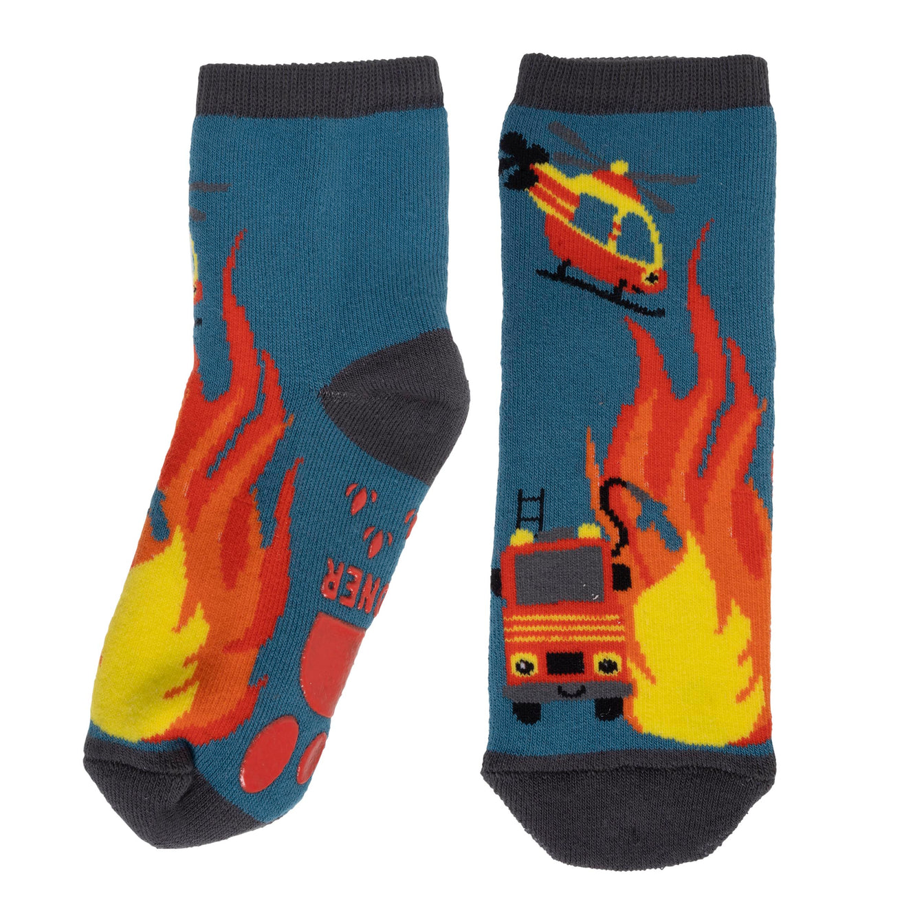 Chaussettes basses antidérapantes Garçon Pompier Bleu canard 1/4 ans