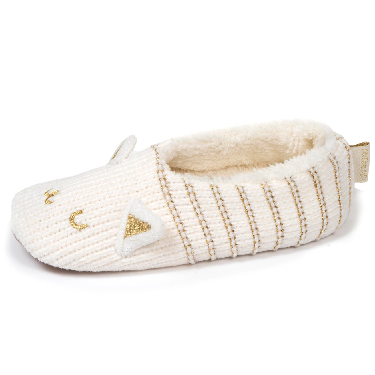 Chaussettes-chaussons fourrées Femme Chat Ivoire