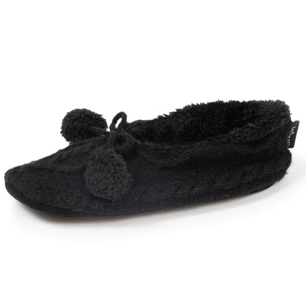 Chaussettes-chaussons fourrées Femme Pompons Noir - Isotoner