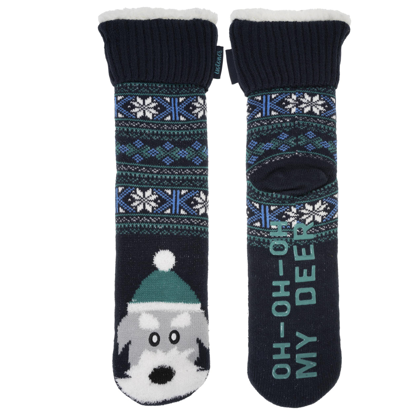 Chaussettes fourrées Homme Noël Chien Marine