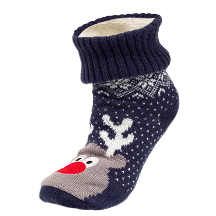 Chaussettes fourrées Enfant Noël Renne Marine 1/8 ans - Isotoner