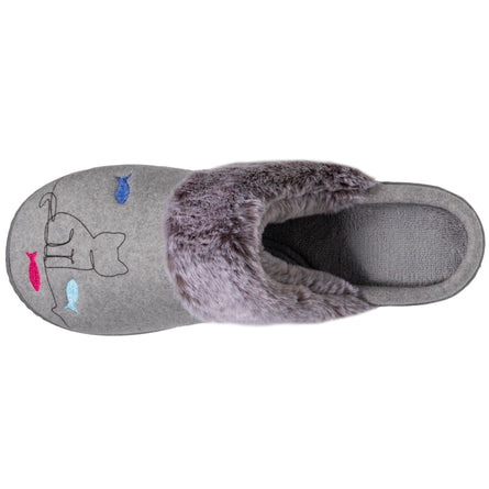 Chaussons mules Femme Gris chat fantaisie - Isotoner