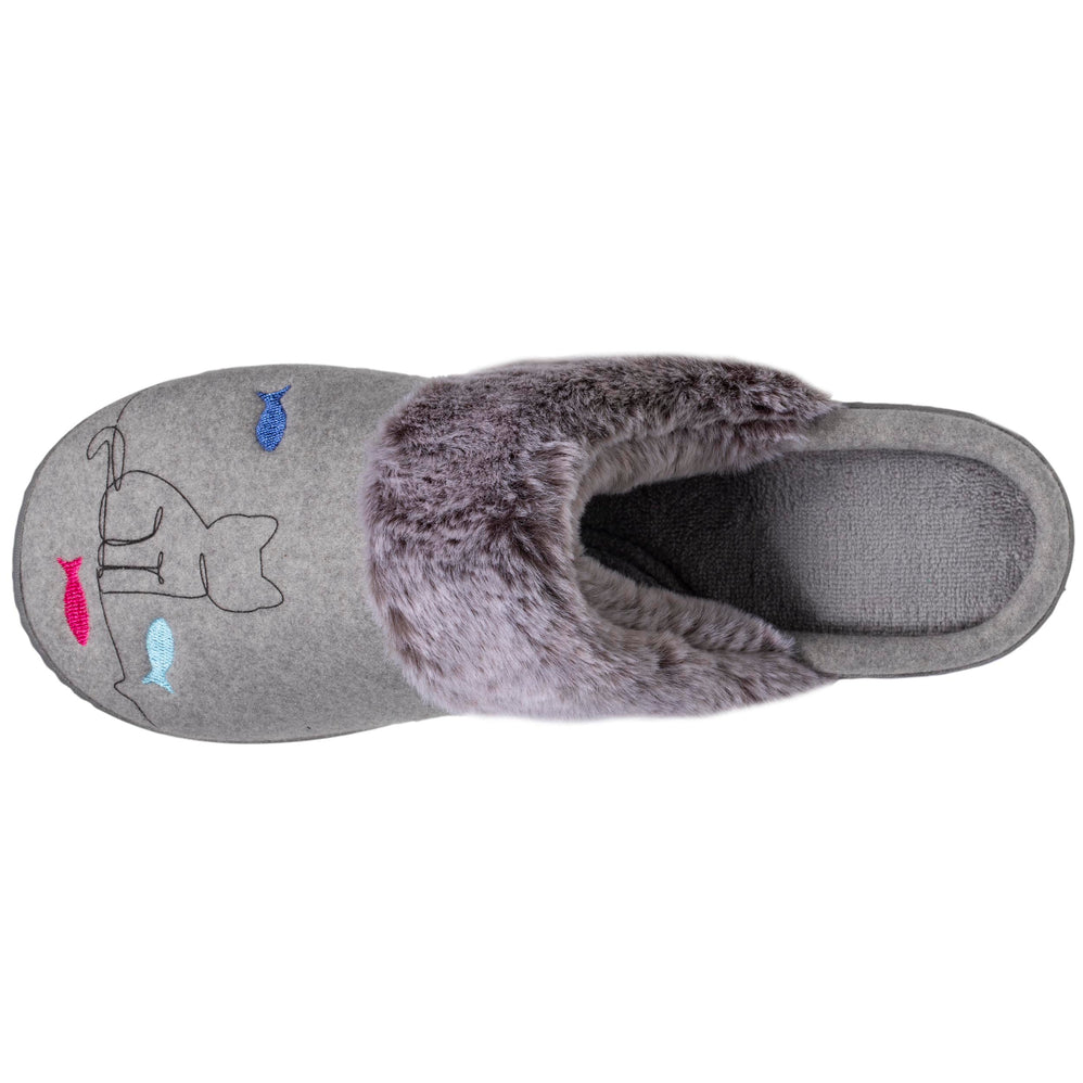 Chaussons mules Femme Gris chat fantaisie - Isotoner