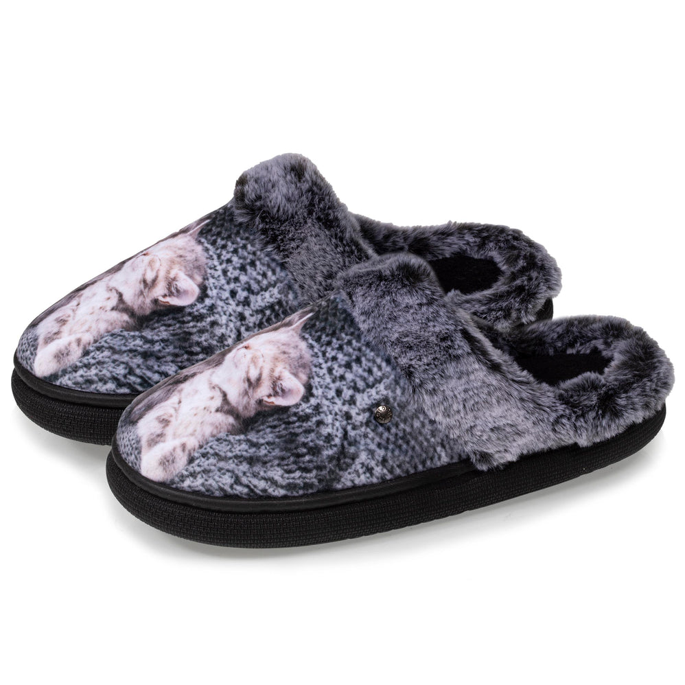 Chaussons mules bouncy Femme Gris chats - Isotoner