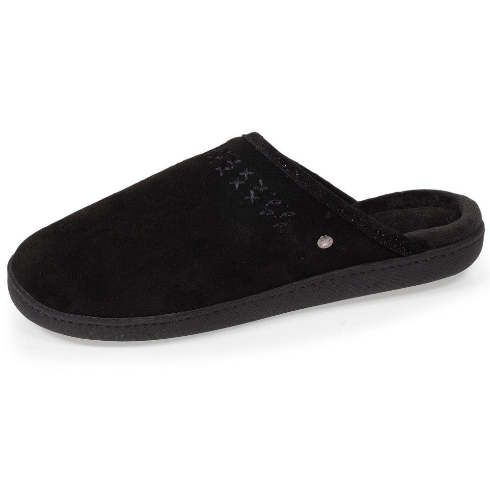 Chaussons mules cuir Femme Noir - Isotoner