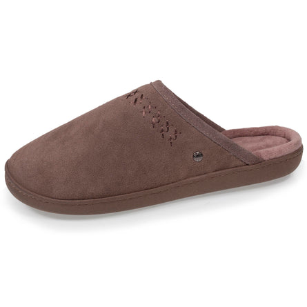 Chaussons mules cuir Femme Taupe - Isotoner