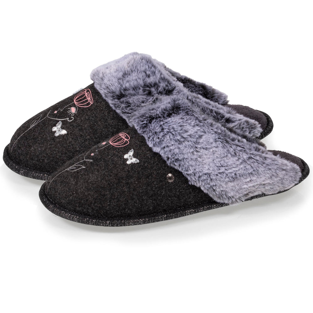 Chaussons mules plates Femme Gris dessin - Isotoner