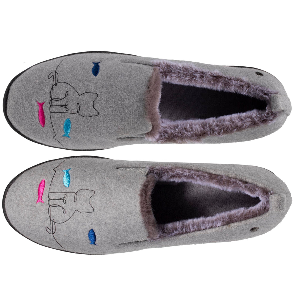 Chaussons slippers talon Femme Gris chat - Isotoner