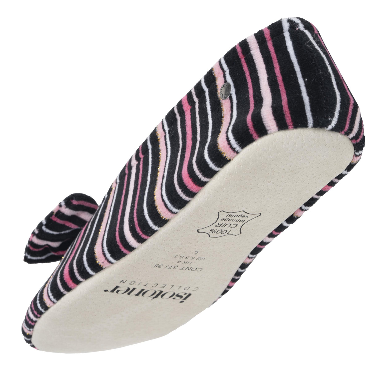 Chaussons ballerines Femme Grand Nœud Rayures rose