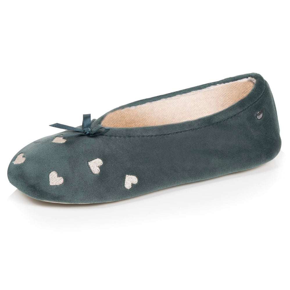 Chaussons Ballerines Femme Grand Nœud Sauge - Isotoner
