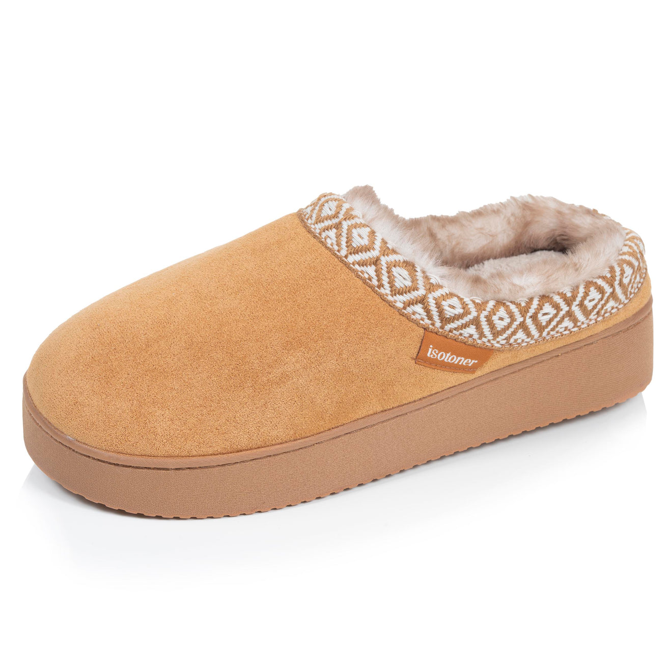 Chaussons Mules plateforme Femme Camel liseré