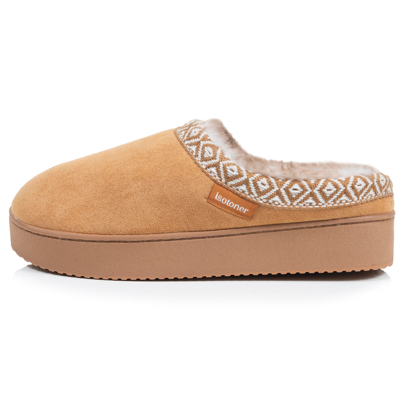 Chaussons Mules plateforme Femme Camel liseré