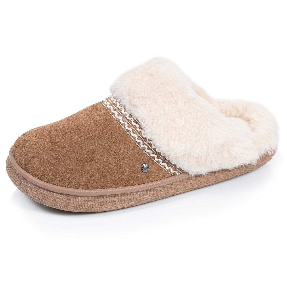 Chaussons Mules Femme BLOUP Camel liseré - Isotoner