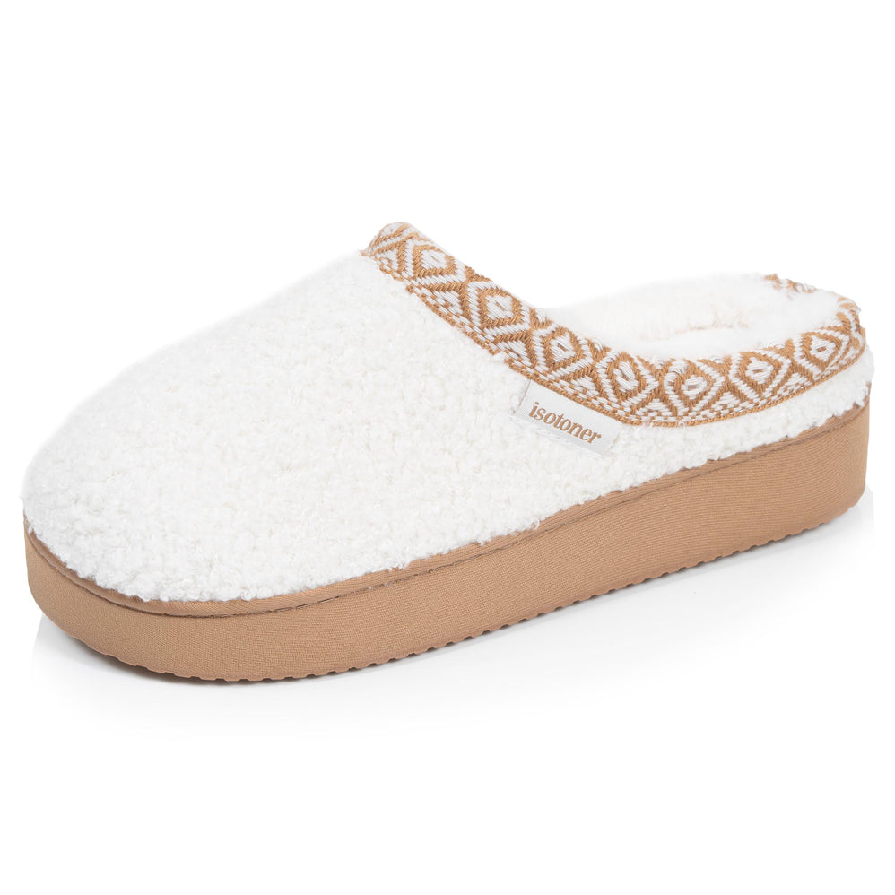 Chaussons Mules plateforme Femme Ivoire liseré - Isotoner