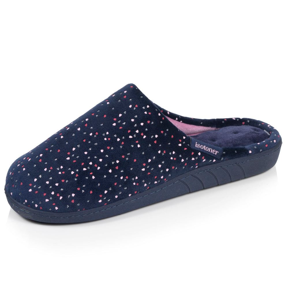 Chaussons Mules Femme Pois Marine - Isotoner