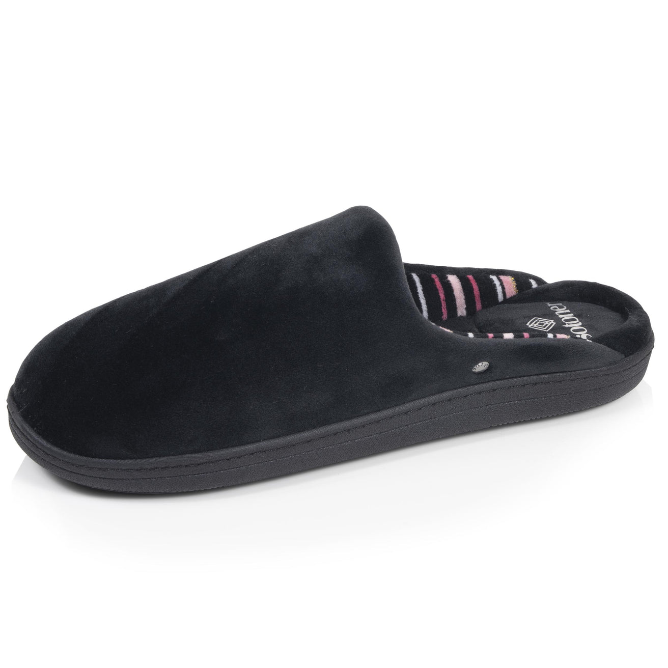 Chaussons Mules Femme Noir Rayures roses