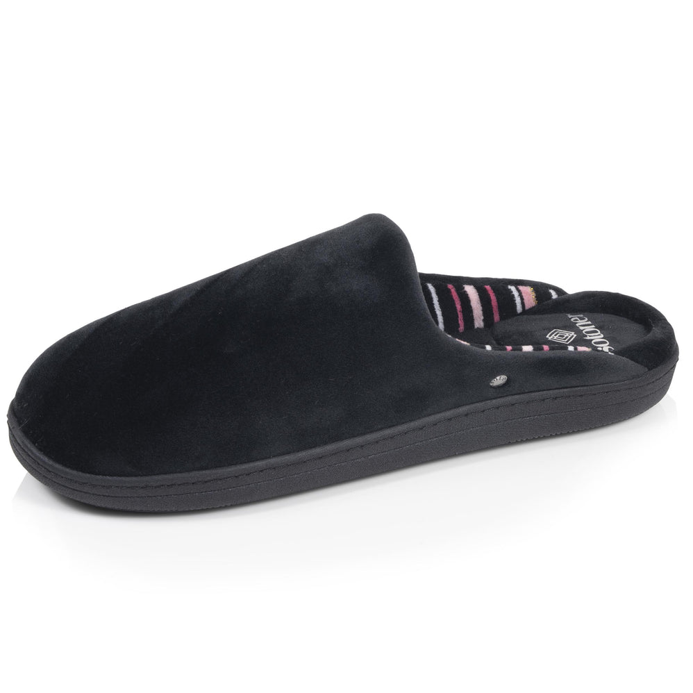 Chaussons Mules Femme Noir Rayures roses - Isotoner