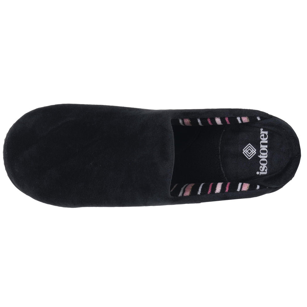 Chaussons Mules Femme Noir Rayures roses - Isotoner