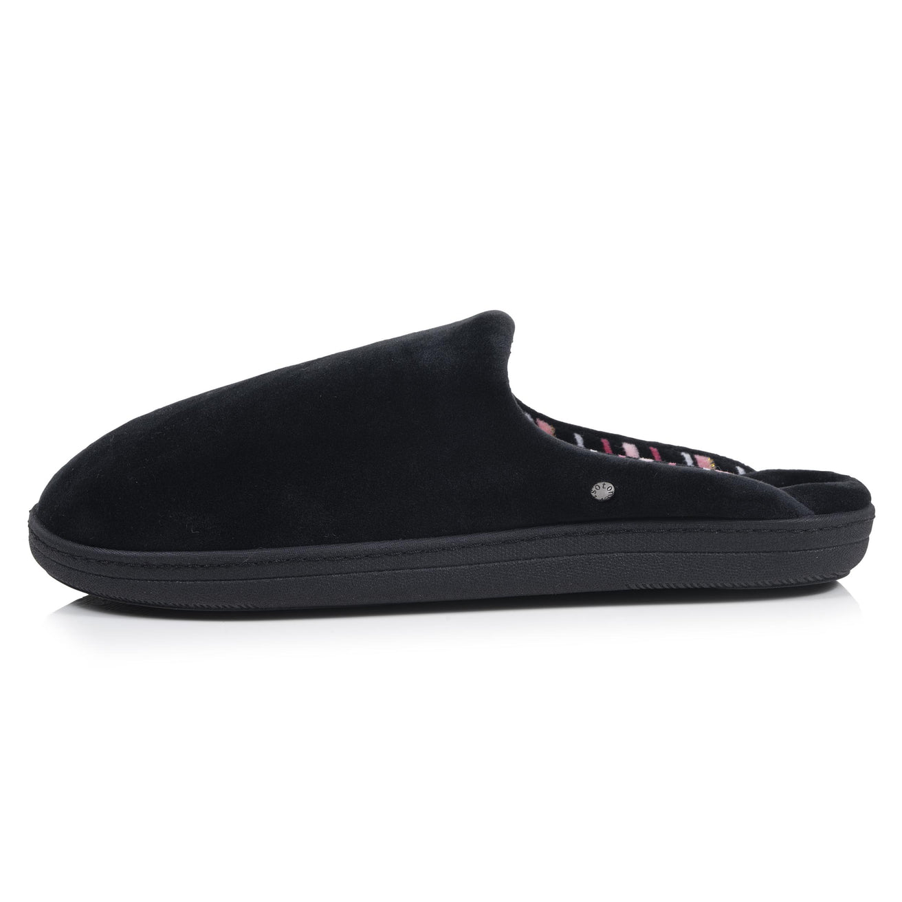 Chaussons Mules Femme Noir Rayures roses