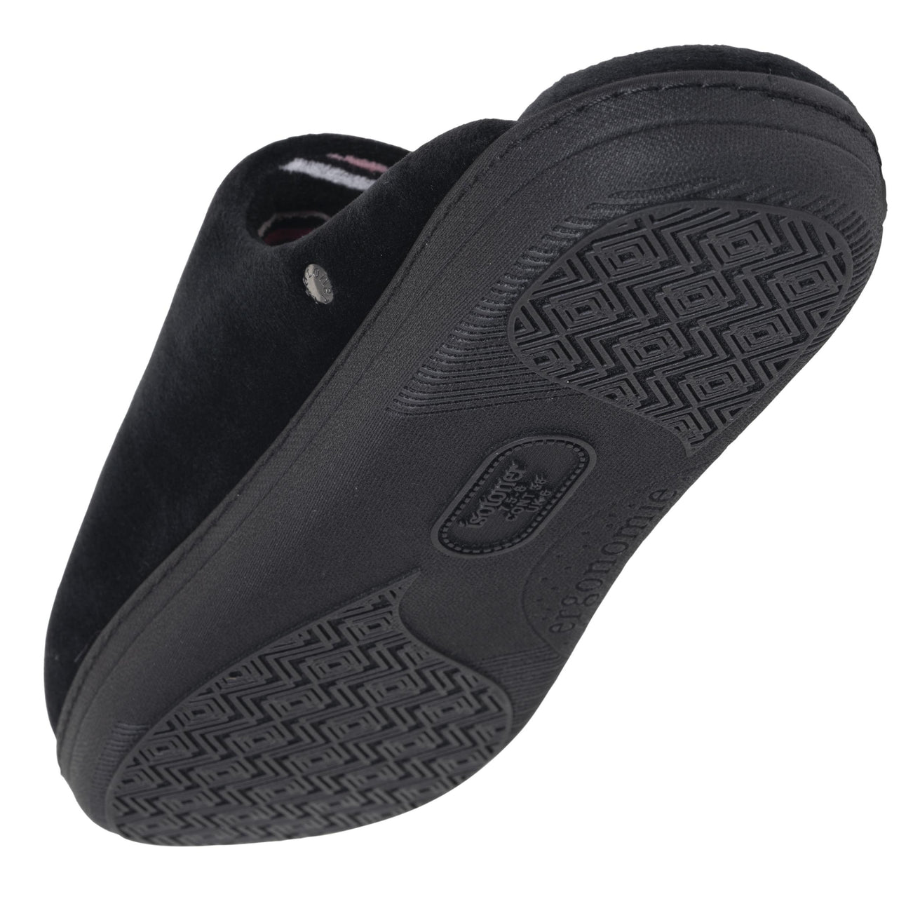 Chaussons Mules Femme Noir Rayures roses